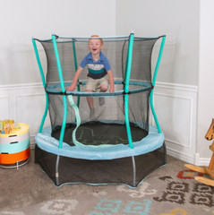 Bounce & Learn Kids Fun Trampoline 55″ Blue Round w/ Safety Enclosure and Sounds