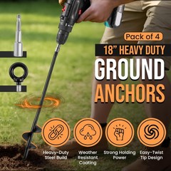 18” Heavy Duty Ground Anchors – Screw-in Earth Stakes for Tents, Sheds, Ca
